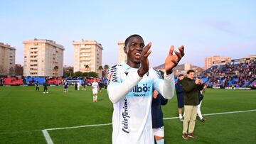 Moussa Diakité celebrando la victoria del Cádiz CF en Elda. Foto: Cádiz CF