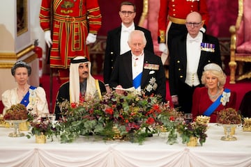 Duties continue | Britain's King Charles III and Queen Camilla with the Emir of Qatar Sheikh Tamim bin Hamad Al Thani and Britain's Princess Anne, Princess Royal attend a State Banquet at Buckingham Palace, December 3, 2024.