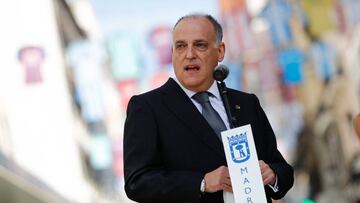 Javier Tebas during act supporting the Santander league for its return to competition in Madrid June 10, 2020