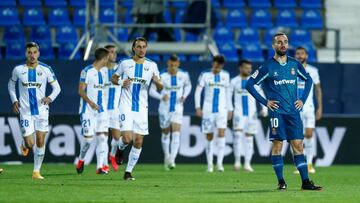 Sergi Darder of Espanyol laments a goal scored by Jose Manuel Arnaiz of Leganes during the spanish second league, Liga SmartBank, football match played between CD Leganes and RCD Espanyol de Barcelona at Butarque stadium on november 26, 2020, in Leganes, 