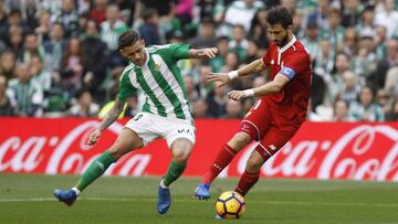 Nico Pareja, durante un partido entre el Betis y el Sevilla.