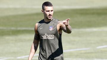 Mario Hermoso, durante el entrenamiento del Atlético.