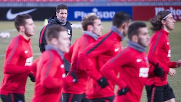 La plantilla del Atlético de Madrid, durante un entrenamiento.