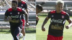 Jefferson Farf&aacute;n y Ra&uacute;l Ruid&iacute;az durante un entrenamiento de Per&uacute; en Nueva Zelanda.