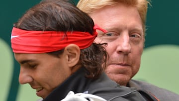 El tenista alemán Boris Becker y Rafa Nadal, durante un torneo de Roland Garros.