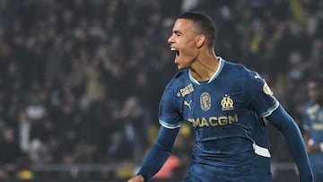 Mason Greenwood celebra un gol.