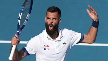 Benoit Paire celebra su victoria ante Ugo Humbert durante la final del Auckland Classic 2020.