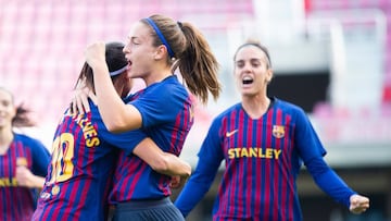 Alexia celebra el primer gol del Barcelona ante el Espanyol.