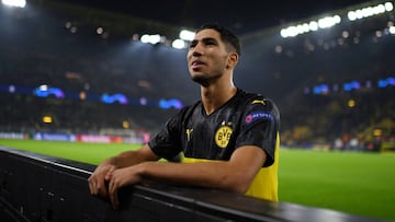 DORTMUND, GERMANY - NOVEMBER 05: Achraf Hakimi of Borussia Dortmund looks on following the UEFA Champions League group F match between Borussia Dortmund and Inter at Signal Iduna Park on November 05, 2019 in Dortmund, Germany. (Photo by J&ouml;rg Sch&uuml