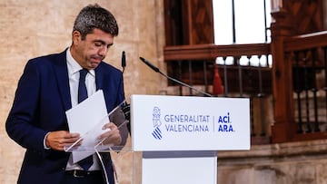El presidente de la Generalitat valenciana, Carlos Mazón, durante una declaración institucional, en el Palau de la Generalitat, a 3 de noviembre de 2025, en Valencia, Comunidad Valenciana (España). Durante su comparecencia, Mazón ha anunciado su dimisión como presidente de la Generalitat.
03 NOVIEMBRE 2025
Rober Solsona / Europa Press
03/11/2025