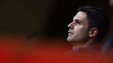 Arsenal's Spanish coach Mikel Arteta attends a press conference on the eve of their UEFA Champions League quarter final second leg football match against FC Bayern Munich, at the Allianz Arena Stadium in Munich, southern Germany, on April 16, 2024. (Photo by Michaela STACHE / AFP)