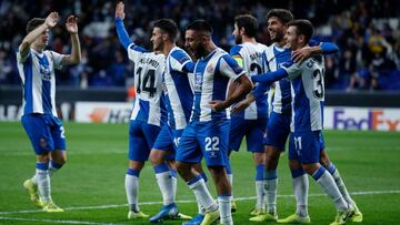 Matías Vargas celebra un gol durante el partido de Europa League entre el Espanyol y el Ludogorets.