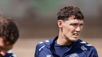 Denmark's defender Andreas Christensen looks on during a training session in Freudenstadt, southwestern Germany, on June 12, 2024, ahead of the UEFA Euro 2024 European Football Championship. (Photo by Liselotte Sabroe / Ritzau Scanpix / AFP) / Denmark OUT