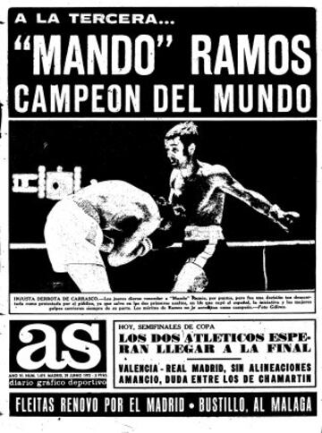 A diferencia de lo ocurrido en 1971, en los Ángeles el árbitro favorece descaradamente a Ramos y le da ganador, El Consejo anula la pelea, le desposee del título y anuncia un nuevo combate con los dos como aspirantes. En el tercer mundial Ramos gana por puntos y también con escándalo. Días más tarde éste da positivo por anfetaminas, pero nunca le quitaron el título.