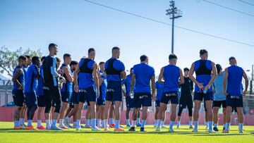 La plantilla mallorquinista atiende en un entrenamiento al técnico.