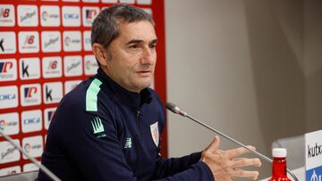 GRAFCAV3632. LEZAMA (BIZKAIA), 28/12/2022.- El entrenador del Athletic Club, Ernesto Valverde, ha ofrecido este mi¨¦rcoles una rueda de prensa previa al partido liguero del jueves ante el Real Betis en el Benito Villamar¨ªn. EFE/Miguel To?a