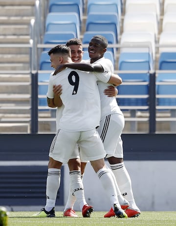 Players celebrate the goal