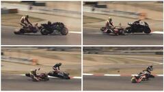 Momento del accidente en el que se ve c&oacute;mo sale volando el ala de la Ducati.