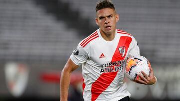 Soccer Football - Copa Libertadores - Group D - River Plate v Binacional - Monumental Stadium, Buenos Aires, Argentina - March 11, 2020    River Plate&#039;s Rafael Santos Borre celebrates scoring their second goal   REUTERS/Agustin Marcarian