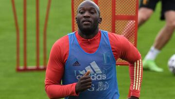 Belgium's forward Romelu Lukaku attends a training session at the team's base camp at the Belgian National Football Centre in Tubize on June 30, 2021 during the UEFA EURO 2020 football competition. (Photo by JOHN THYS / AFP)