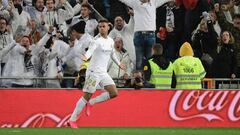 Mariano celebra su gol contra el Barcelona. 