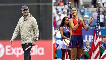 El entrenador del Liverpool Jürgen Klopp y la tenista británica Emma Rsducanu, reciente campeona del US Open femenino.