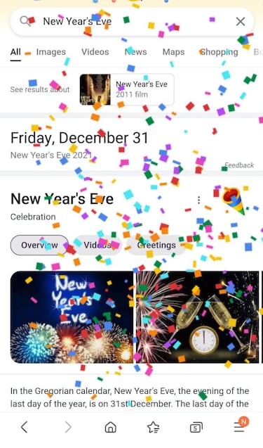 Qué pasa si buscas 'Nochevieja' en Google: lluvia de confetti