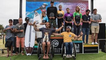 Ganadores de la SuperLiga Siroko 2019 en Berria (Cantabria) en las categorías masculina, femenina y surf adaptado.