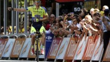 Michael Rogers celebra su victoria en Bagneres de Luchon en el Tour de Francia 2014.