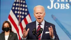 FILE PHOTO: U.S. President Joe Biden speaks about jobs and the economy at the White House in Washington, U.S., April 7, 2021. REUTERS/Kevin Lamarque/File Photo