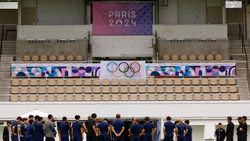 Paris 2024 Olympics - Football - Japan Training - Stade Sainte Germaine, Bordeaux, France - July 22, 2024. Japan players attend the training. REUTERS/Susana Vera