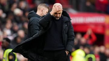 Pep Guardiola, en el derbi de Manchester.