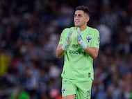 Santiago Mele of Monterrey during the 6th round match between Monterrey and Necaxa as part of the Liga BBVA MX, Torneo Apertura 2025 at BBVA Bancomer Stadium, on August 23, 2025 in Monterrey, Nuevo Leon, Mexico.
