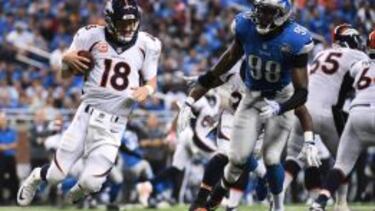 Peyton Manning en el partido entre los Broncos y los Lions.