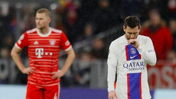 Munich (Germany), 08/03/2023.- Lionel Messi of Paris Saint-Germain reacts during the UEFA Champions League Round of 16, 2nd leg match between Bayern Munich and Paris Saint-Germain in Munich, Germany, 08 March 2023. (Liga de Campeones, Alemania) EFE/EPA/RONALD WITTEK
