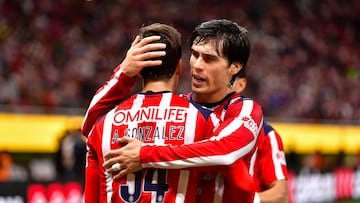 Armando Gonzalez celebrates his goal 1-0 with Diego Campillo of Guadalajara during the 10th round match between Guadalajara and Necaxa as part of the Liga BBVA MX, Torneo Apertura 2025 at Akron Stadium, on September 23, 2025 in Guadalajara, Jalisco, Mexico.