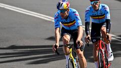 Belgian Wout van Aert and Belgian Jasper Stuyven pictured during a training session ahead of the upcoming UCI Road World Championships cycling, in Wollongong, Australia, Saturday 17 September 2022. The Worlds are taking place from 18 to 25 September. BELGA PHOTO DIRK WAEM (Photo by DIRK WAEM / BELGA MAG / Belga via AFP) (Photo by DIRK WAEM/BELGA MAG/AFP via Getty Images)