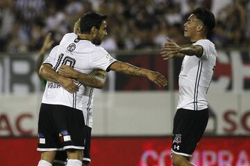 Futbol, Colo Colo vs Alianza de Lima.
Noche alba, partido amistoso.
El jugador de Colo Colo Jorge Valdivia, , celebra su gol contra Alianza de Lima durante el partido amistoso en el estadio Monumental de Santiago, Chile.
14/02/2018
Marcelo Hernandez/Photosport

Football, Colo Colo vs Alianza de Lima.
Night withe, friendly match.
Colo Colo's player Jorge Valdivia celebrates his goal against Alianza de Lima during the first division football match at Monumental stadium in Santiago, Chile.
14/02/2018
Marcelo Hernandez/Photosport