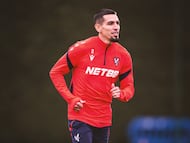 Daniel Muñoz, en un entrenamiento de Crystal Palace.