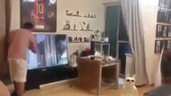 Barcelona fan takes out rage on his TV after Anfield loss
