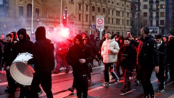 Soccer Football - Europa League - Real Sociedad v PAOK - Reale Arena, San Sebastian, Spain - January 30, 2025 Fans holding flares in San Sebastian before the match REUTERS/Vincent West