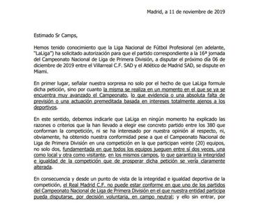El Real Madrid "manifiesta su oposici¨®n" al partido de Miami