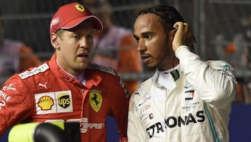 Sebastian Vettel y Lewis Hamilton, en Singapur. F1 2019. 