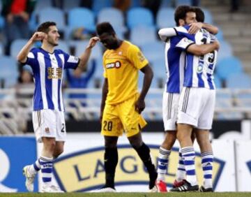 Real Sociedad celebran su victoria ante el Espanyol.