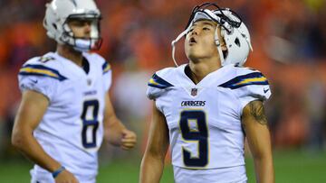 DENVER, CO - SEPTEMBER 11: Kicker Younghoe Koo #9 of the Los Angeles Chargers reacts to missing a game-tying field goal in the fourth quarter to lose the game against the Denver Broncos at Sports Authority Field at Mile High on September 11, 2017 in Denver, Colorado. Dustin Bradford/Getty Images/AFP
== FOR NEWSPAPERS, INTERNET, TELCOS & TELEVISION USE ONLY ==