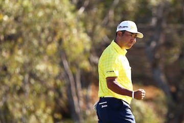 Matsuyama celebrates after securing victory in the final round of The Sentry at Kapalua.