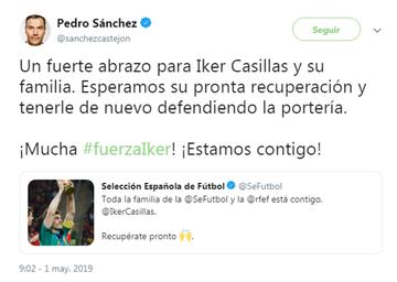 Deportistas, políticos, famosos... mandan fuerzas a Iker Casillas