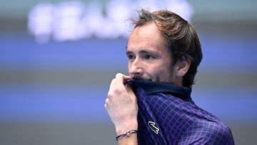 Russia's Daniil Medvedev prepares to play a point against Britain's Cameron Norrie during their men's singles match at the China Open tennis tournament in Beijing on September 26, 2025. (Photo by WANG Zhao / AFP)