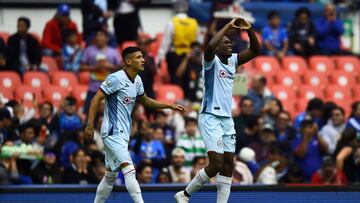 Cruz Azul's Colombian forward Diber Cambindo celebrates after scoring a goal during the Mexican Apertura 2023 tournament football match between Cruz Azul and Santos at the Azteca stadium in Mexico City, on August 20, 2023. (Photo by Rodrigo Oropeza / AFP)