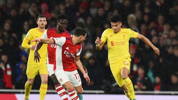 Luis Díaz durante el partido entre Arsenal y Liverpool por Premier League.